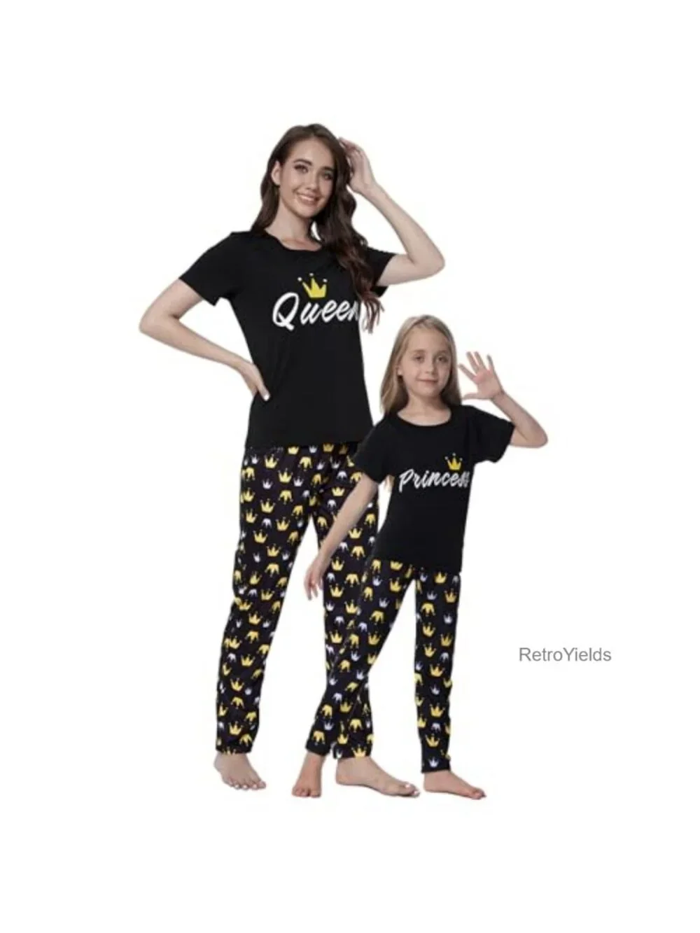 Mommy and Me Matching Pajama Set Short Sleeve Queen Princess Print